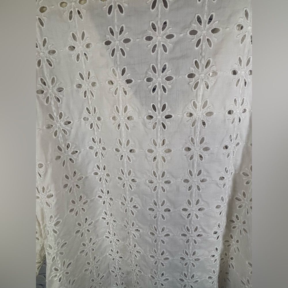 J Crew Cream Eyelet Long Sleeve Deep V Beach Resort Vacation Cover Up Dress L - Picture 5 of 12